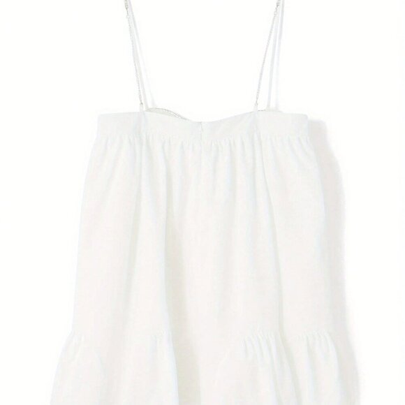 White Casual Women's Spaghetti Strap Rhinestone Cutout Mini A-Line Dress - Picture 8 of 10